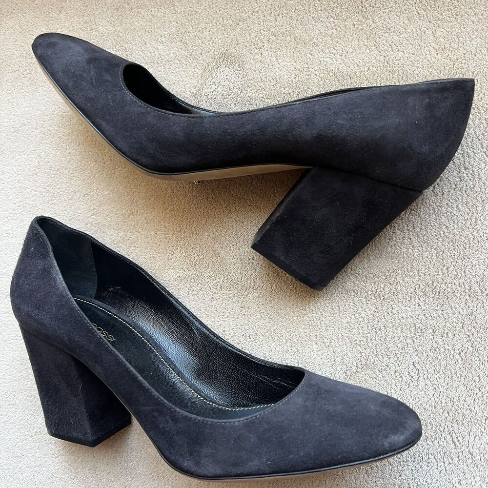 Sergio Rossi Virginia Black Suede Pumps Chunky Block Heels Women's EU 40 US 9